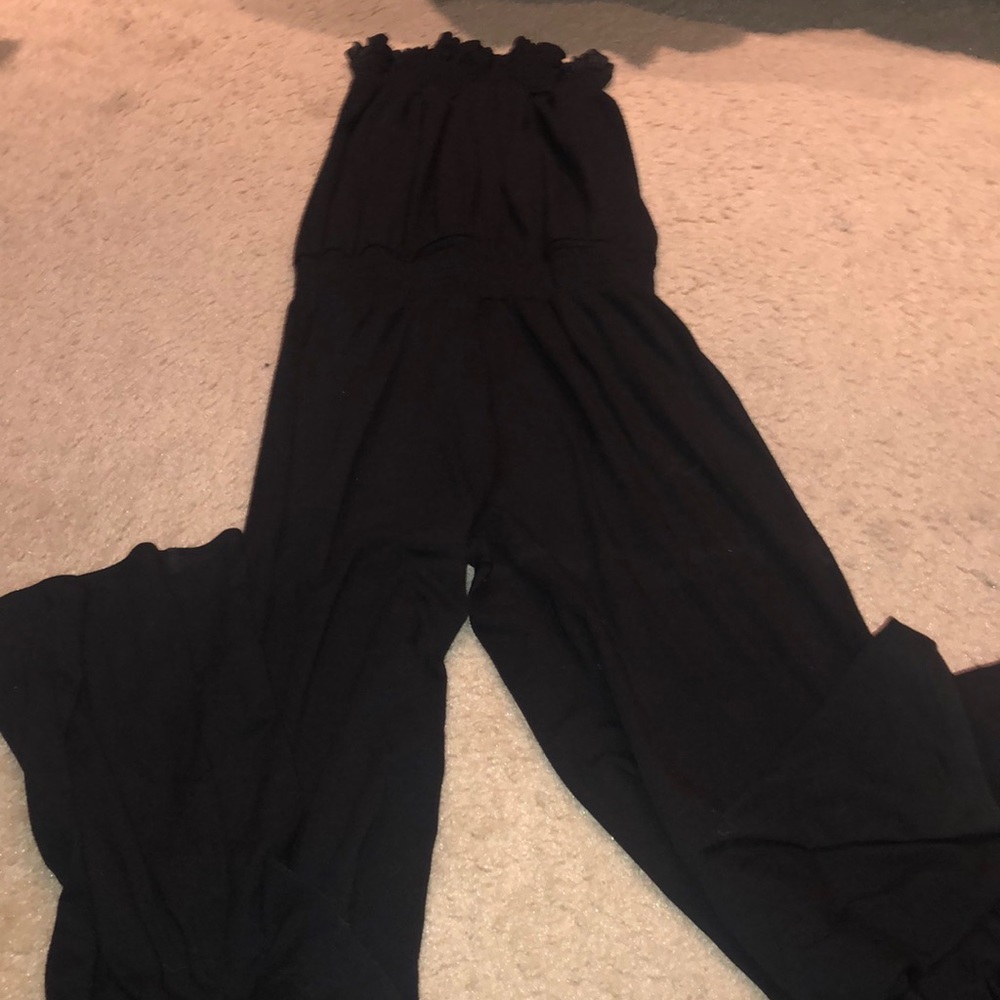 Black wide leg tube romper